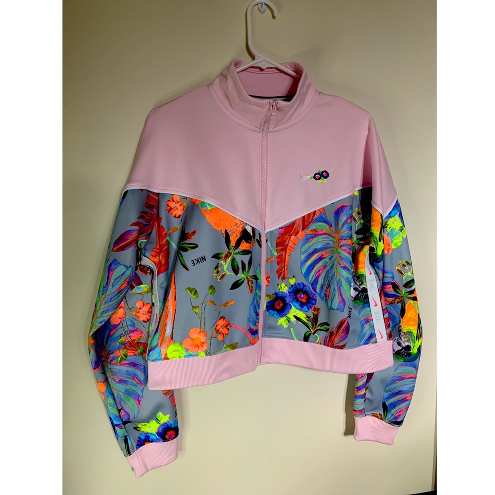 Vintage Nike Girl Youth Pink Floral full ZipTrack Jacket Size Large